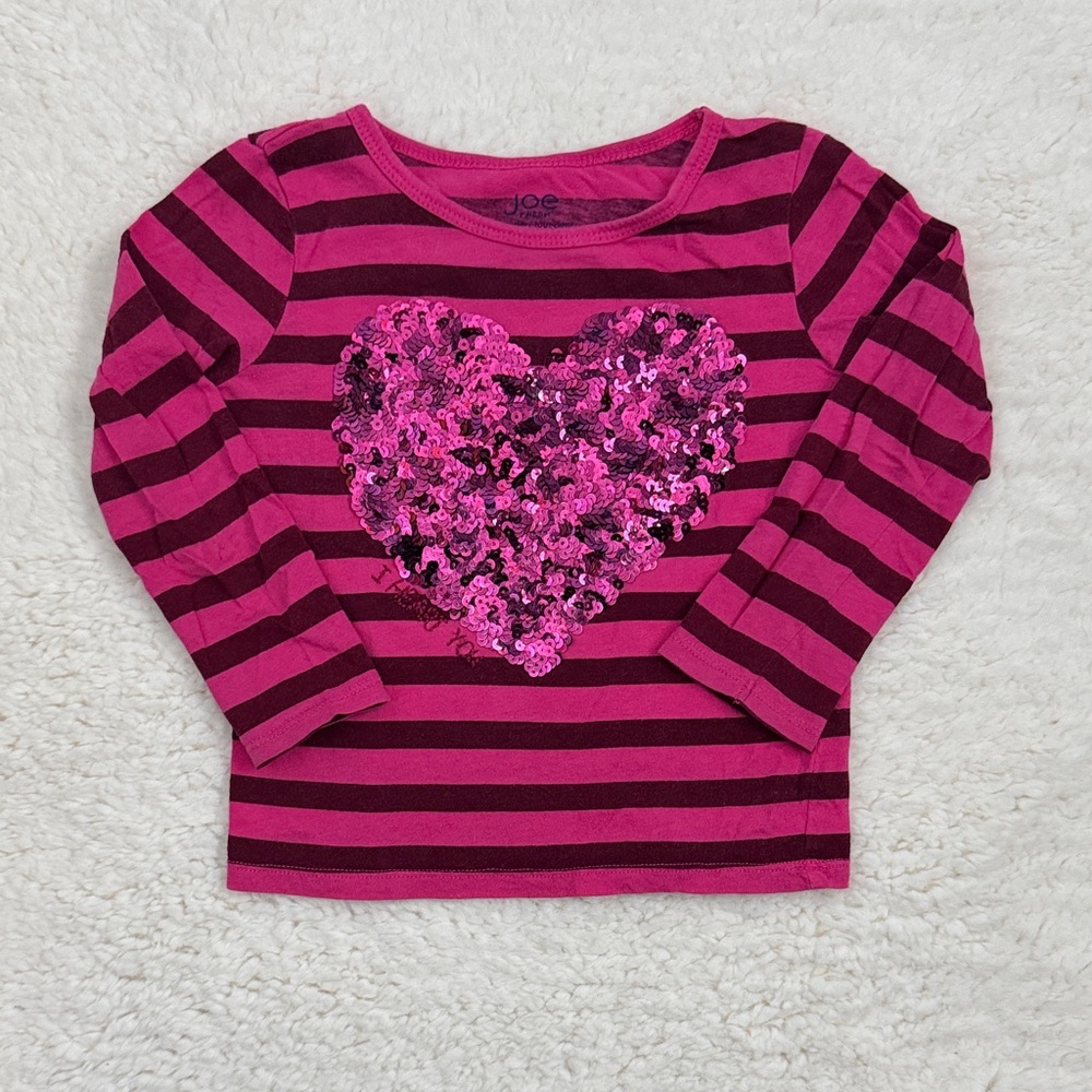 Joe Fresh Pink and Brown Striped Sequin Heart Tee